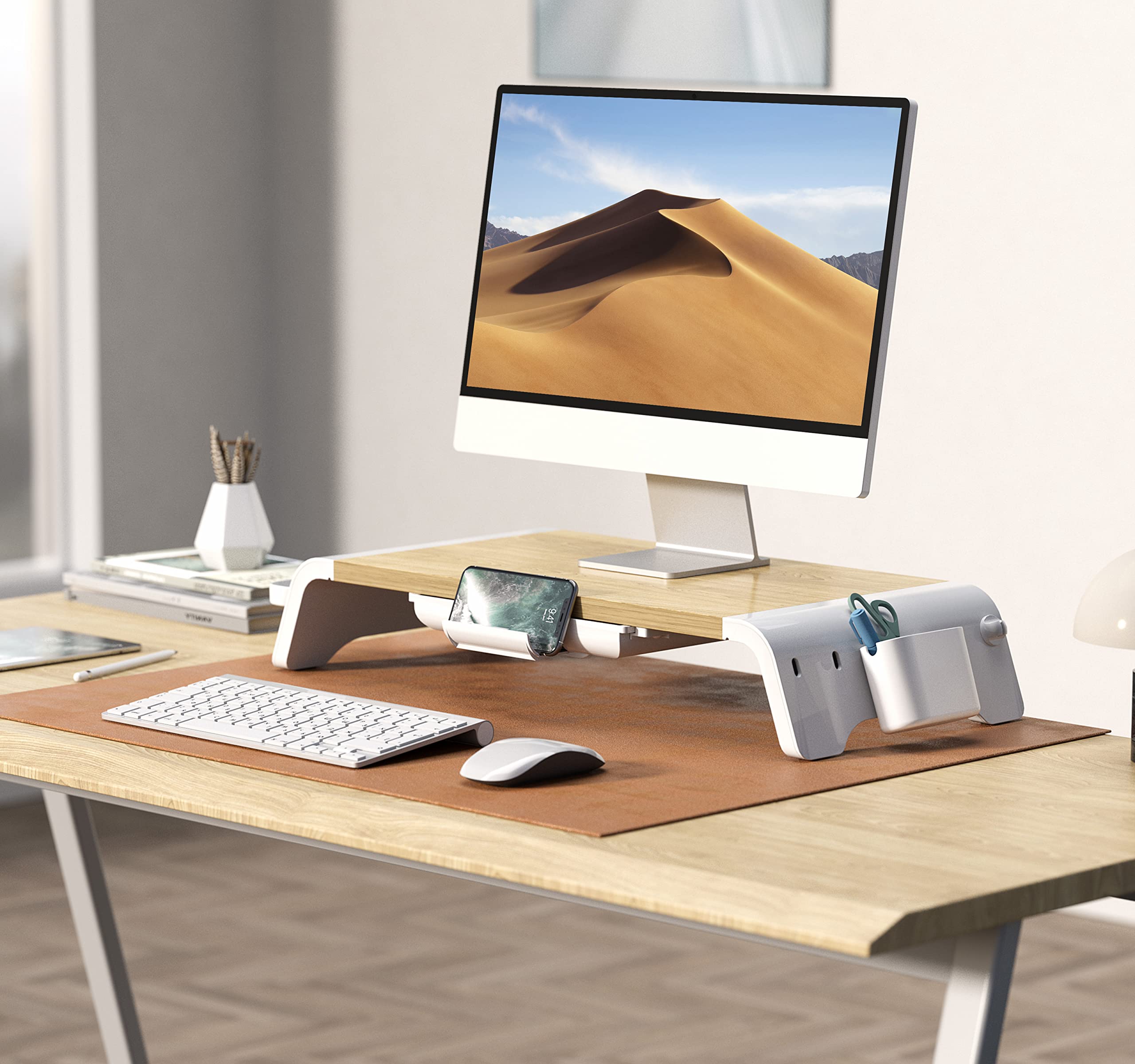 Amazon.co.jp: Fenge モニター台 完成品 机上台 机上ラック 引き出し